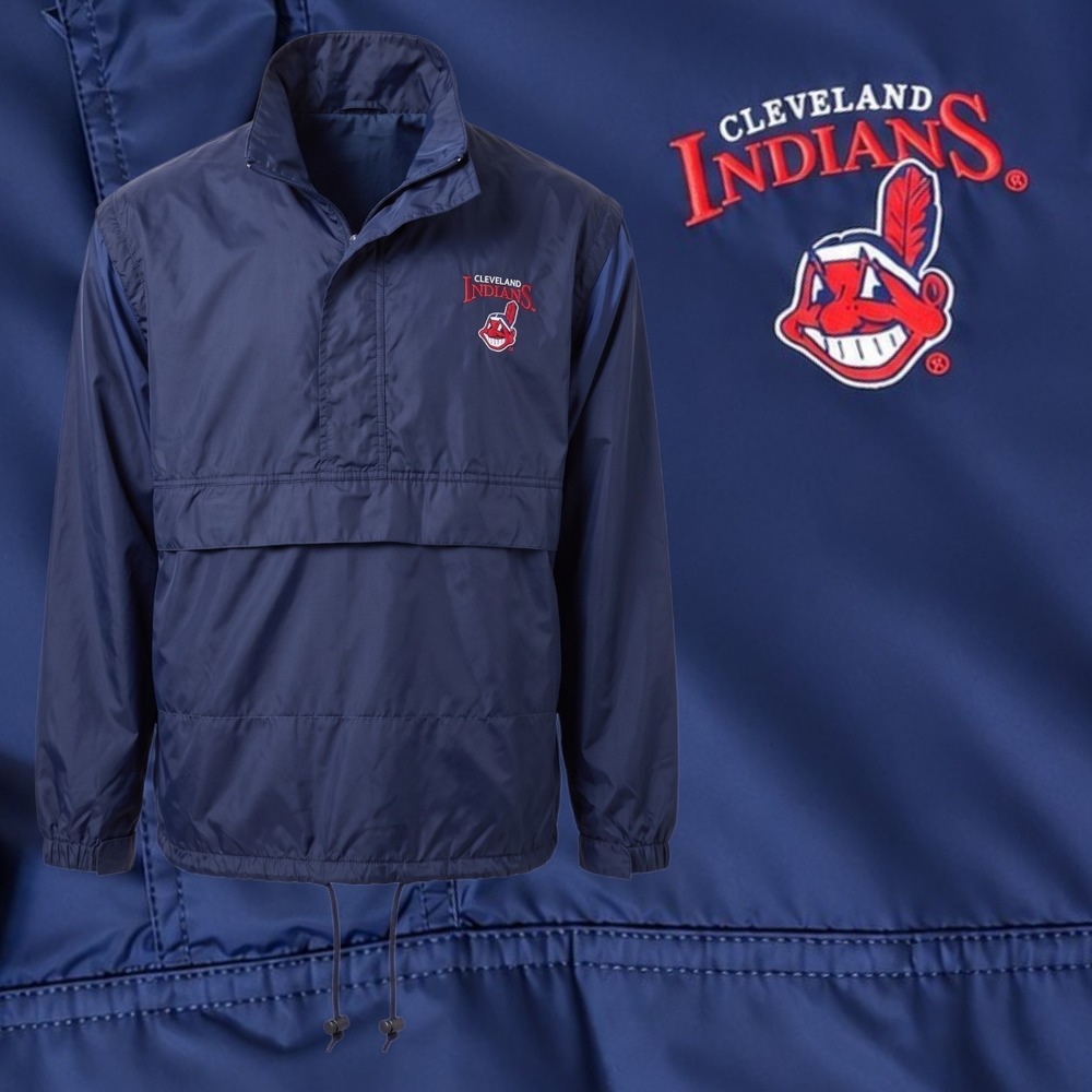 Cleveland Indians CHIEF WAHOO Jacket Mens L Pullover Hank Aaron Rain poncho